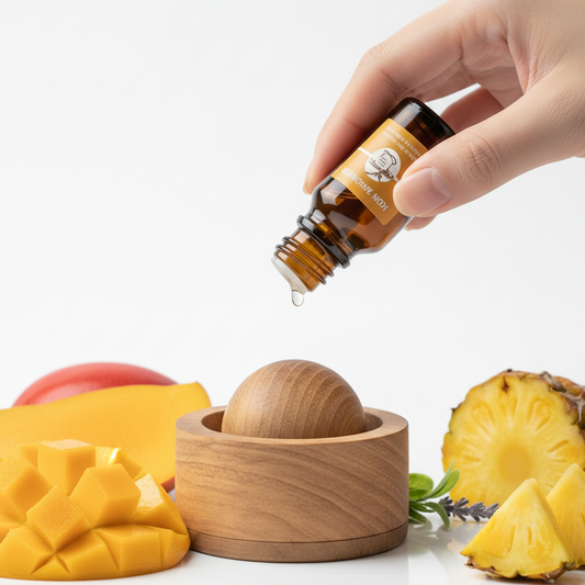 Close-up of essential oil bottle with diffuser