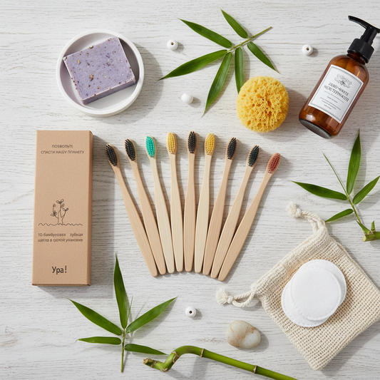 Eco-Friendly Bamboo Toothbrush Flat Lay