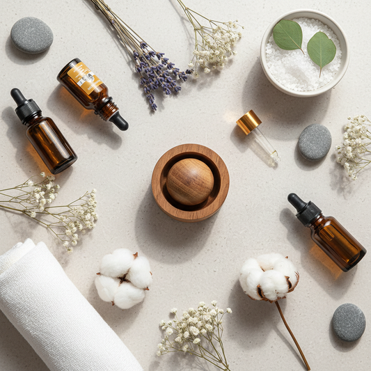 Aromatherapy Diffuser with Essential Oils Flat Lay